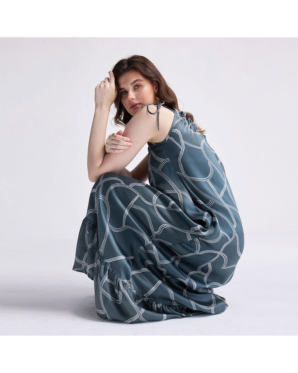 REISTOR Blue One Shoulder Maxi Dress