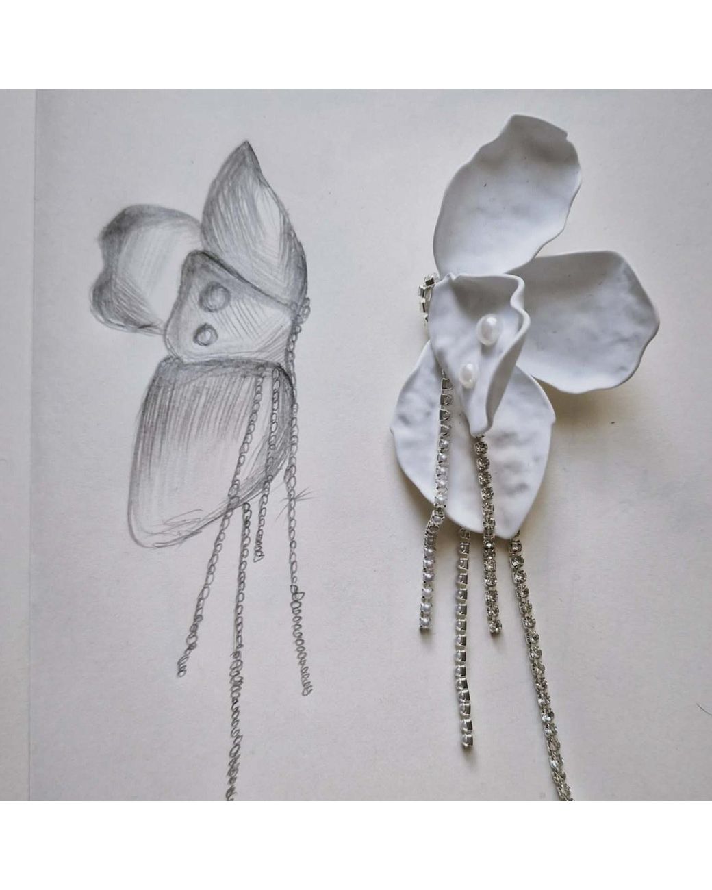Laura Daili White Orchid Statement Earrings