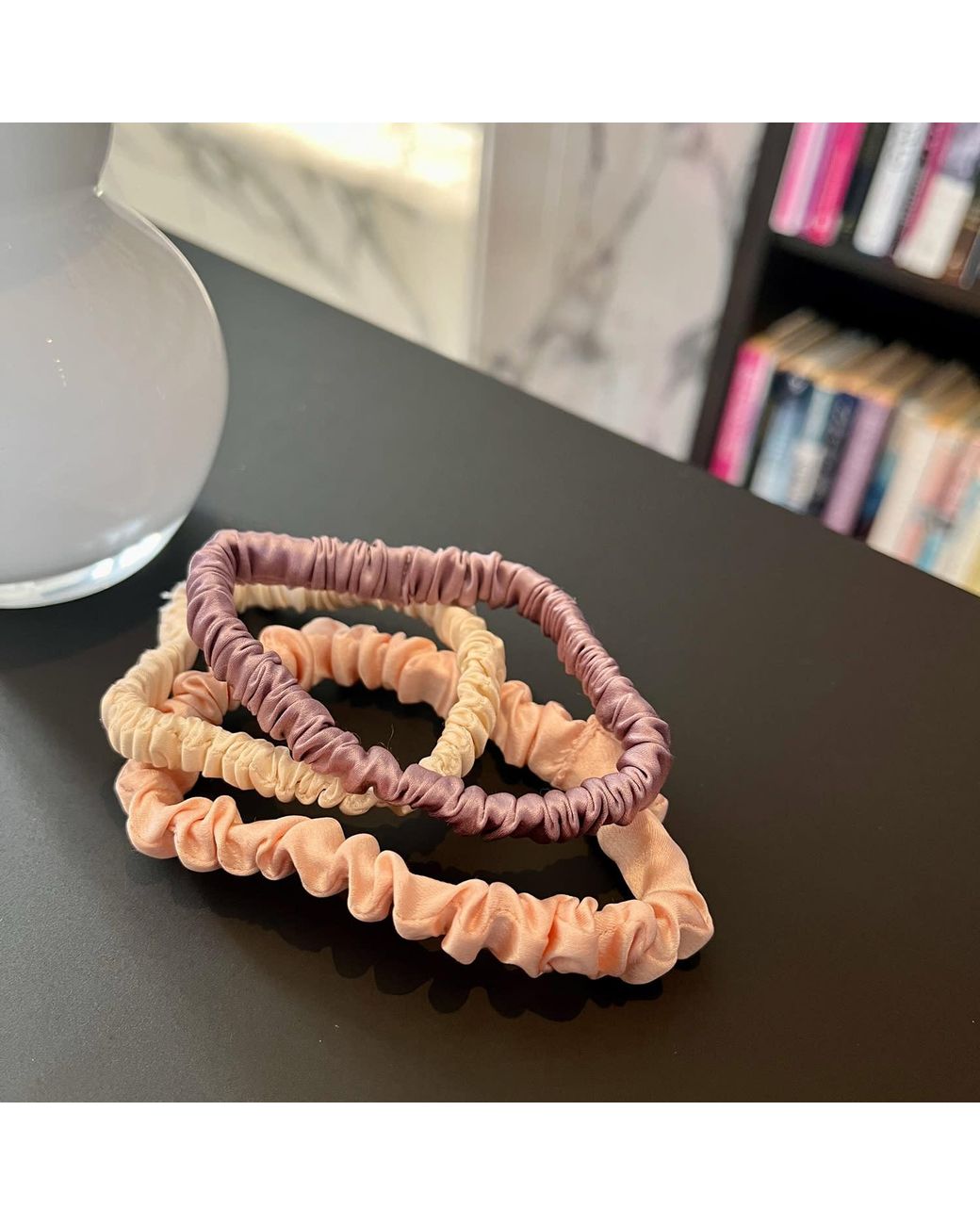 Soft Strokes Silk Pink Set Of Three Pure Mulberry Silk Skinny Scrunchies Weekly Special Hair Ties Birthday Cake