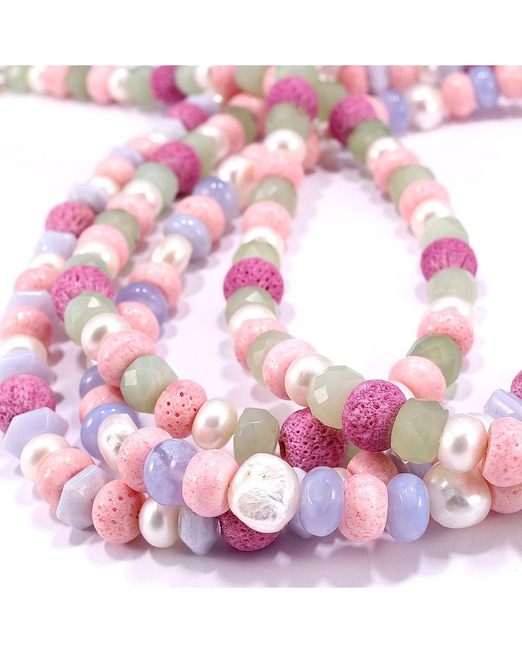 Mineralgems•Studio Pink Candy Necklace With Coral And Chalcedony