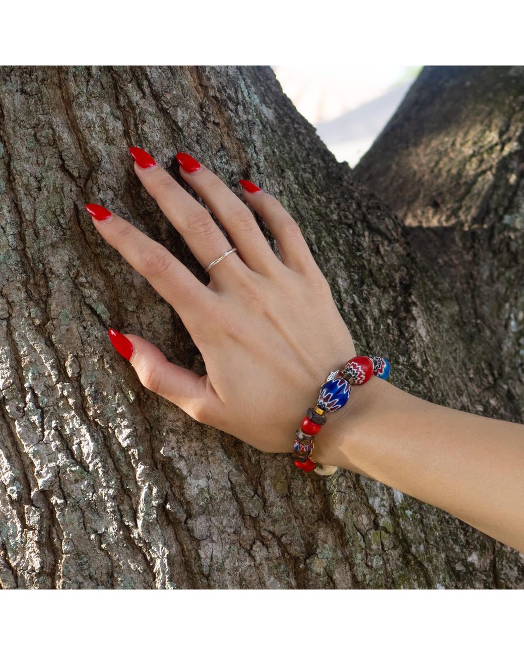 Ebru Jewelry Red Colorful Beaded Bohemian Bracelet