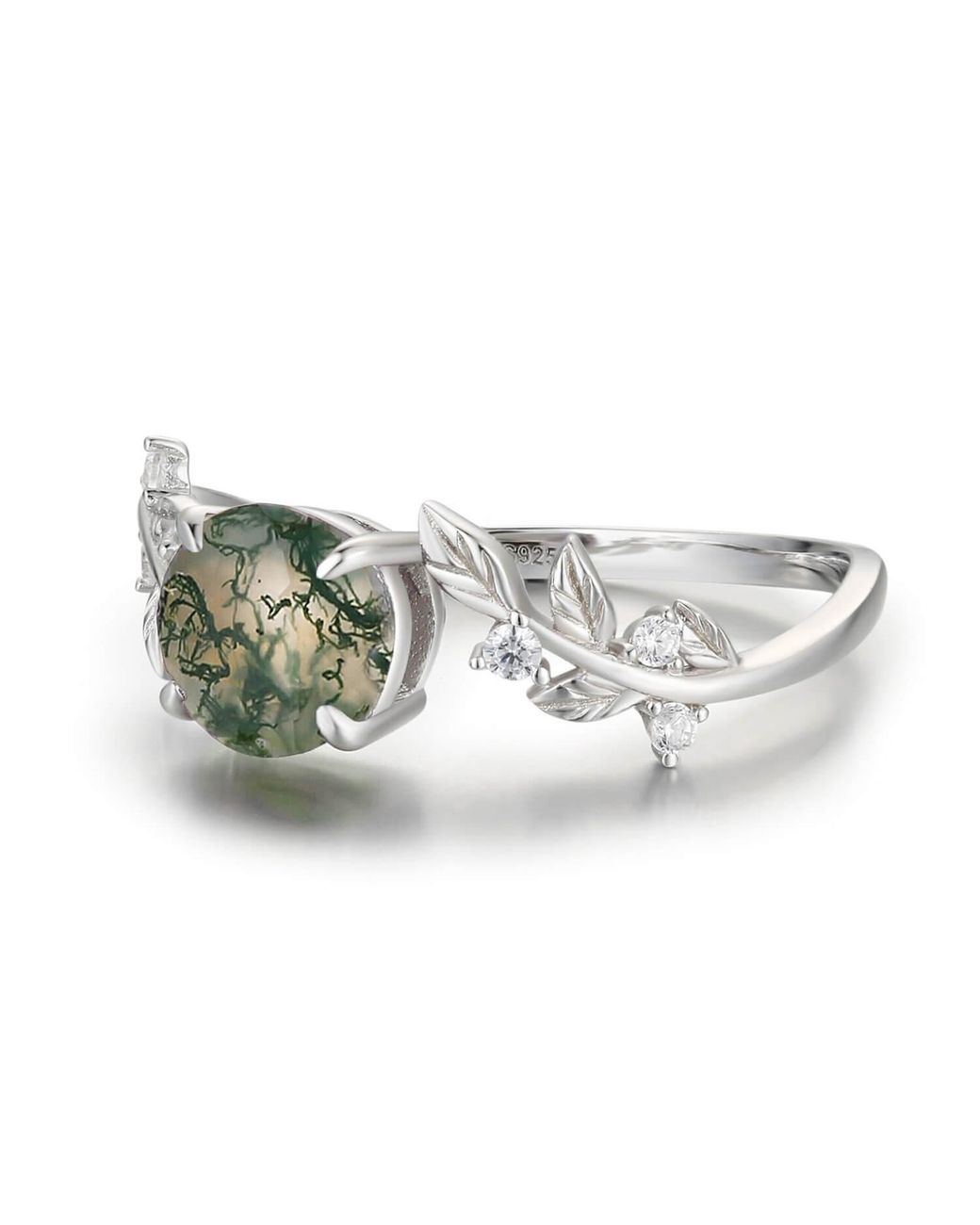 Azura Jewelry New York White Between The Leaf Round Moss Agate Ring Vermeil