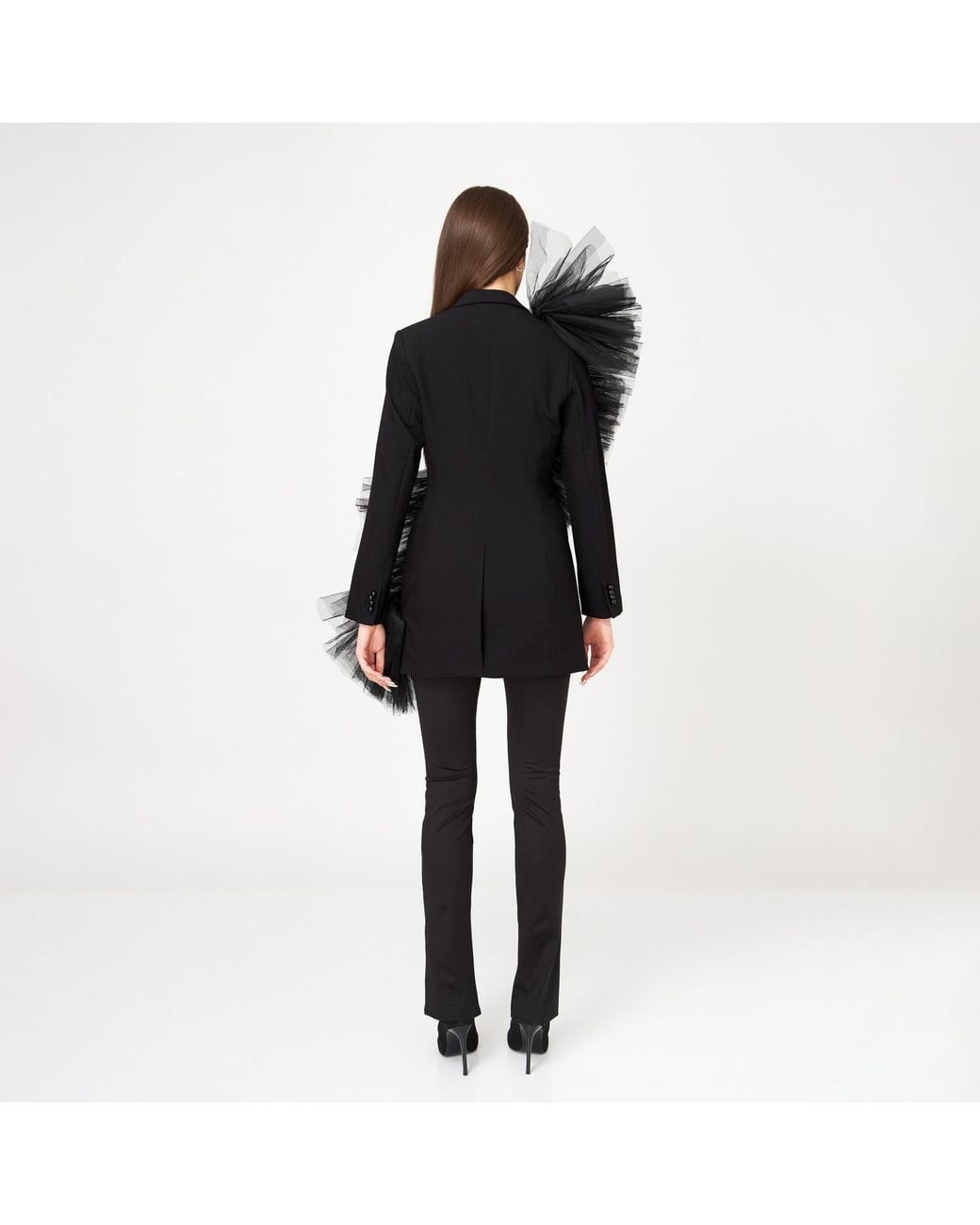 LIA ARAM Black Tulle-Adorned Blazer