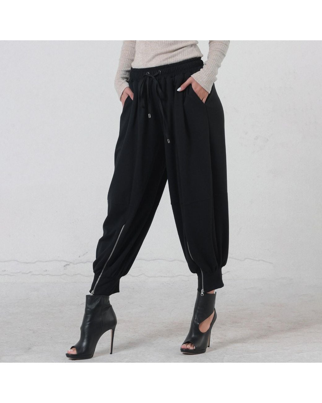 Metamorph Black Elastic Waist Harem Pants