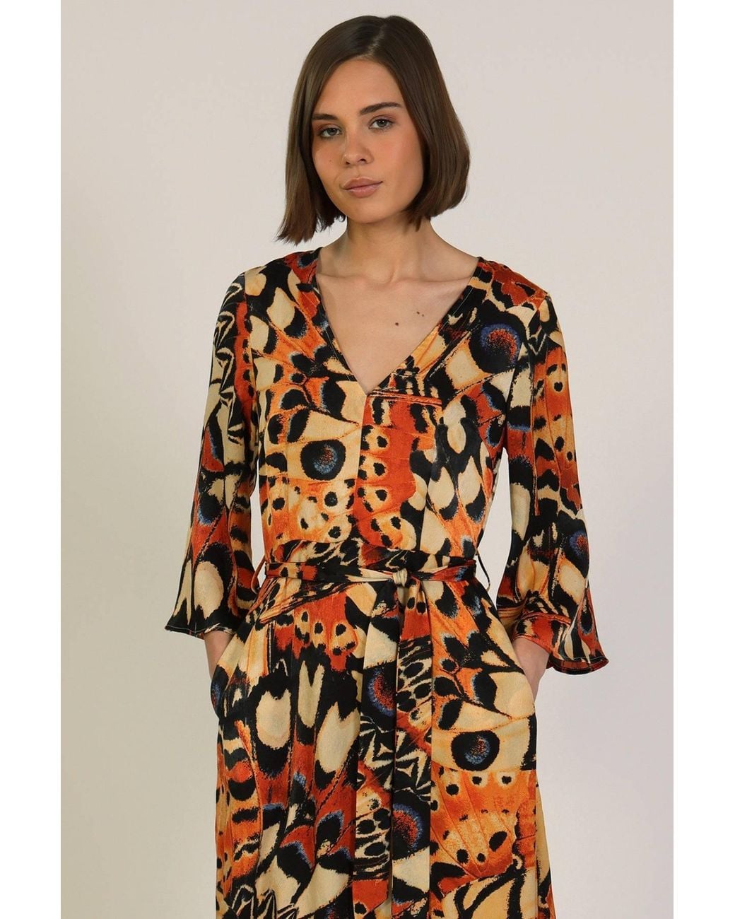 Traffic People Orange Metamorphosis Butterfly Wing Print Deme Maxi Dress