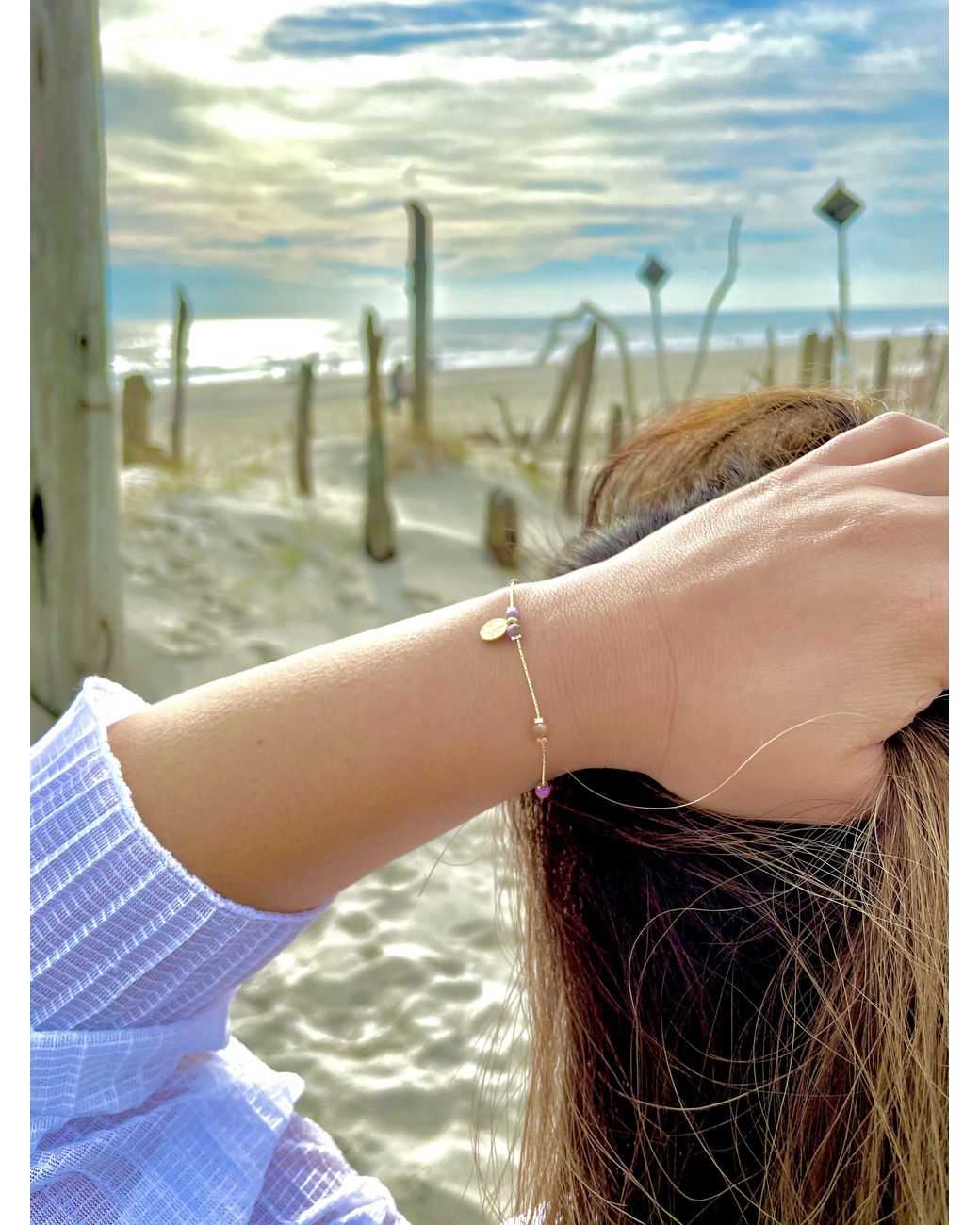 Olivia Le Metallic Journey Phosphosiderite Beaded Bracelet With Coin
