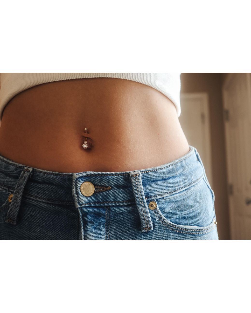 Zahav Jewelry Metallic 10K Solid 14G Double Cz Belly Ring