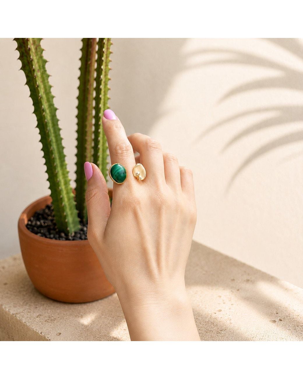 Rare Matters Jewelry Green Smooth Oval Malachite Statement Ring
