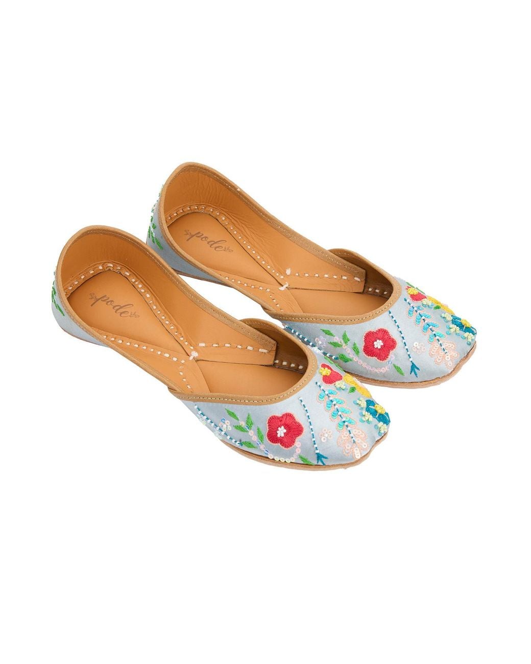 Pode Blue Sweet Caroline Embroidered Handmade Flats
