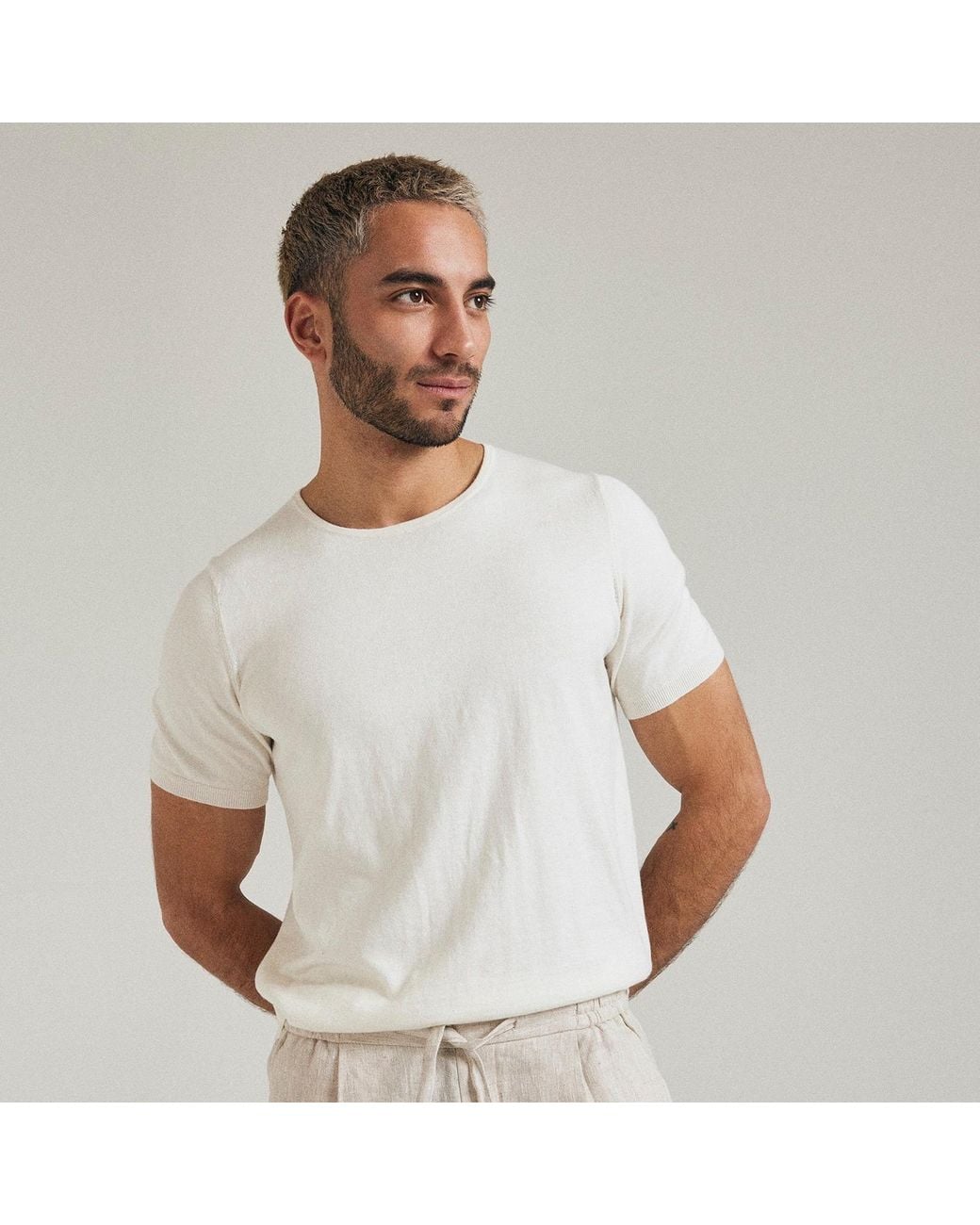 Salts Cashmere White Short Sleeved Knitted Tee for men