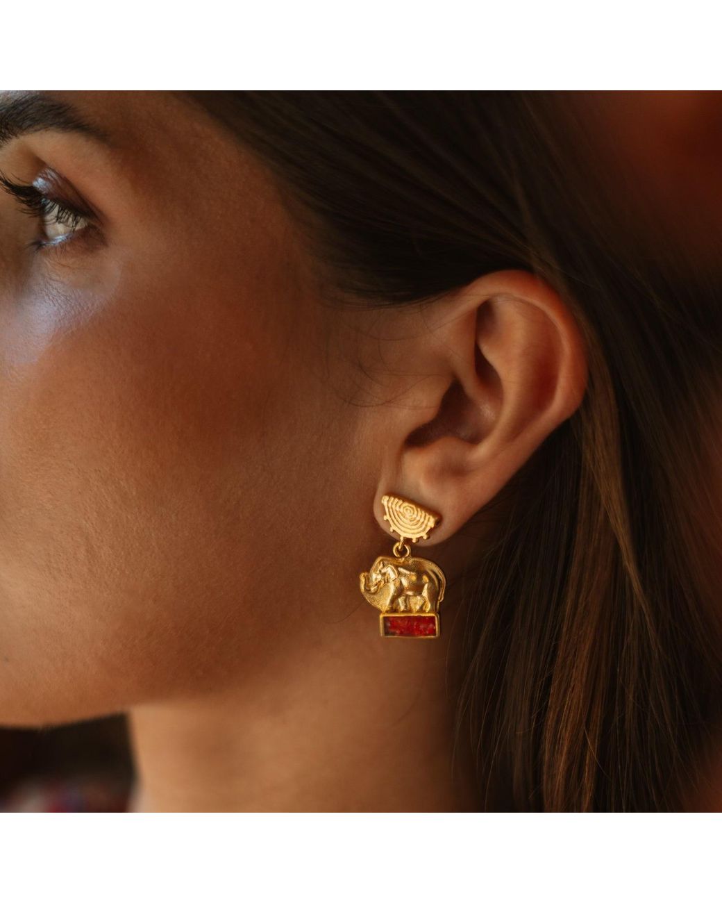 Ebru Jewelry Metallic Lucky Elephant Coral Mosaic Drop Earrings