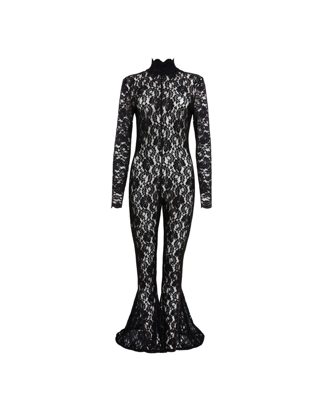 Sarah Regensburger Black Wicked Lace Catsuit Flared