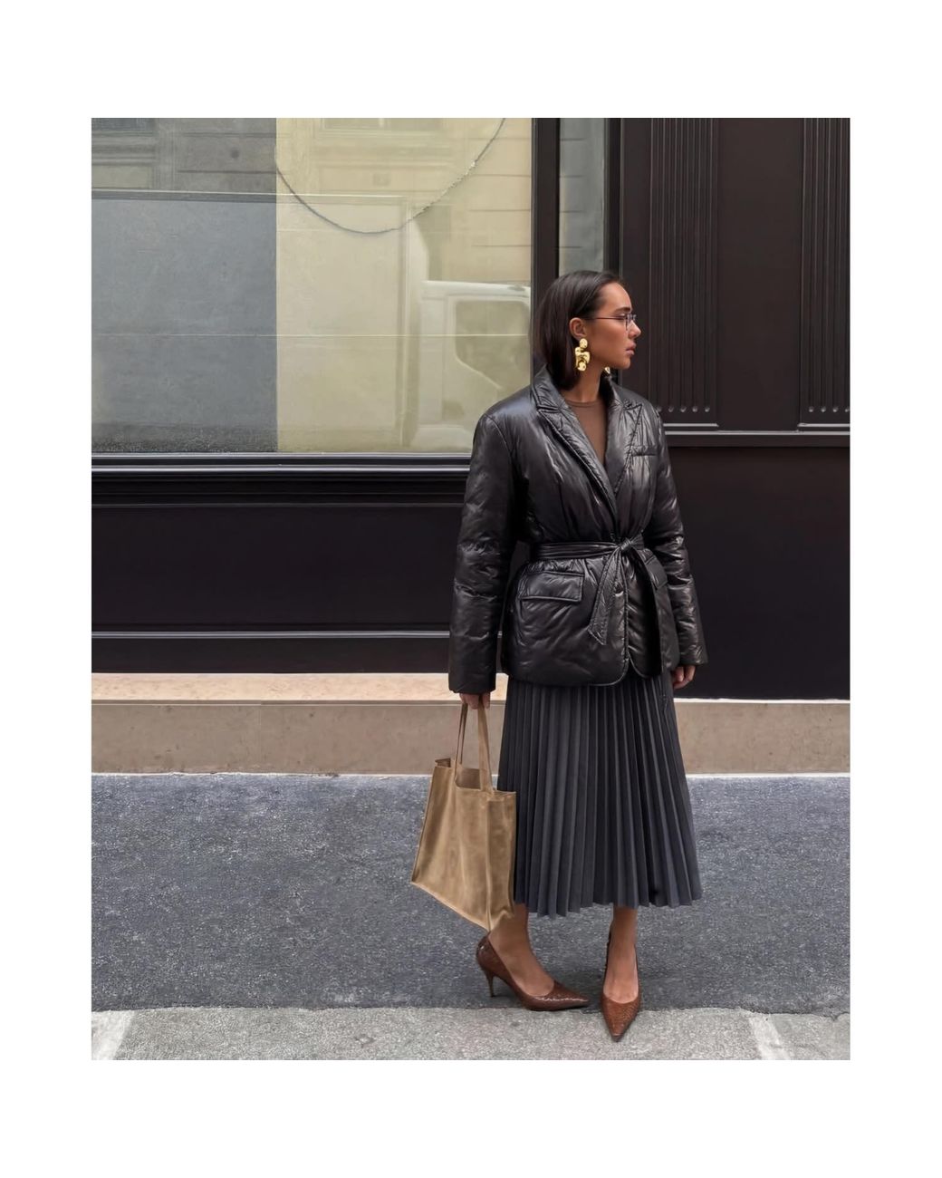 concept A trois Black Caviar Belted Quilted Blazer