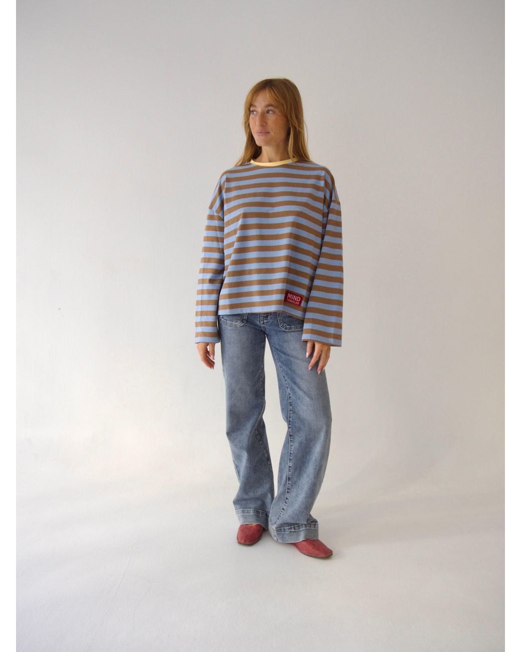 Mind Traveler Blue Striped Núria Long Sleeve Top With Contrast Neck