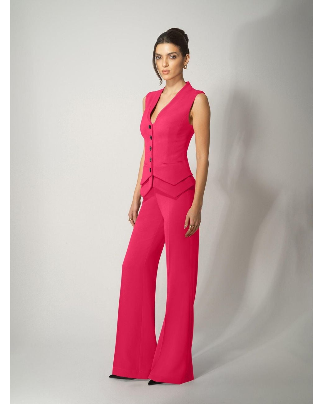 Tia Dorraine Pink High-Waist Flared Trousers Hot