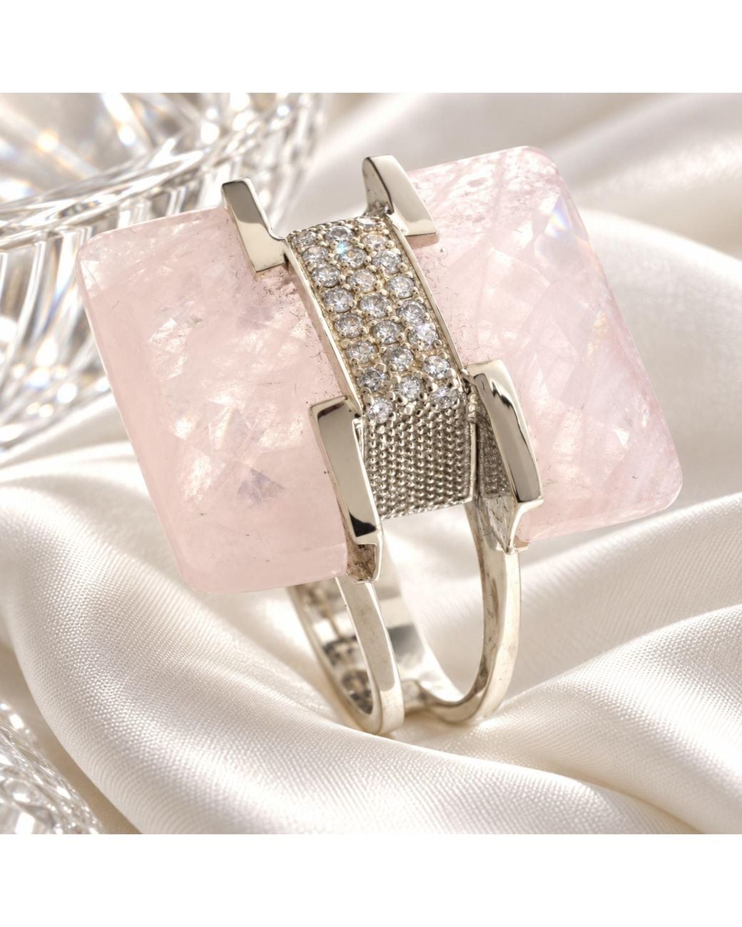 Artisan Pink 18K Quartz Preform & Diamond Statement Ring