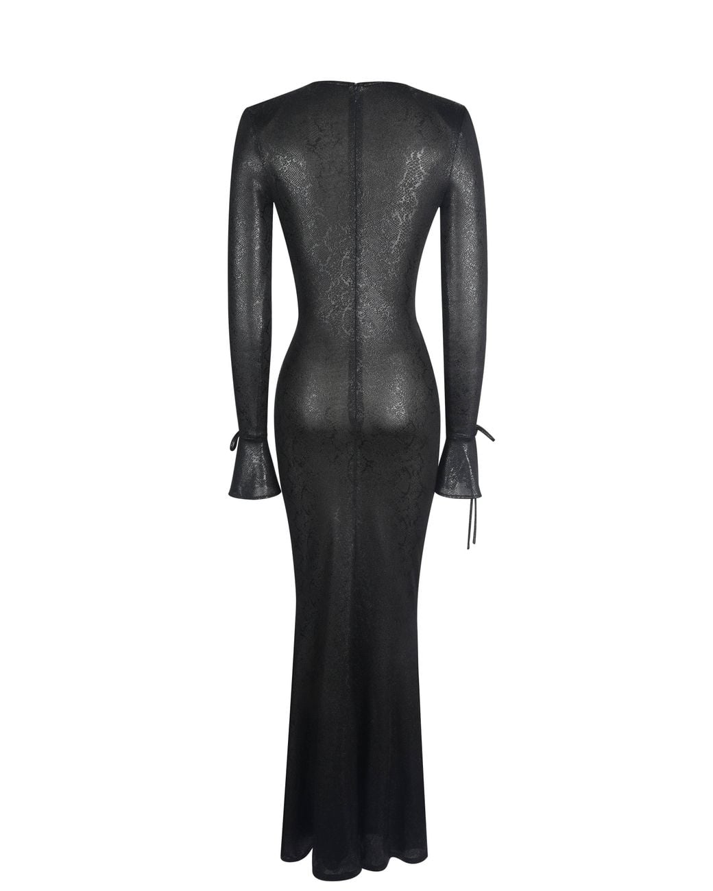 Miss Circle New York Black Ilysia V-Neck Plunge Snakeskin Mermaid Hem Maxi Dress