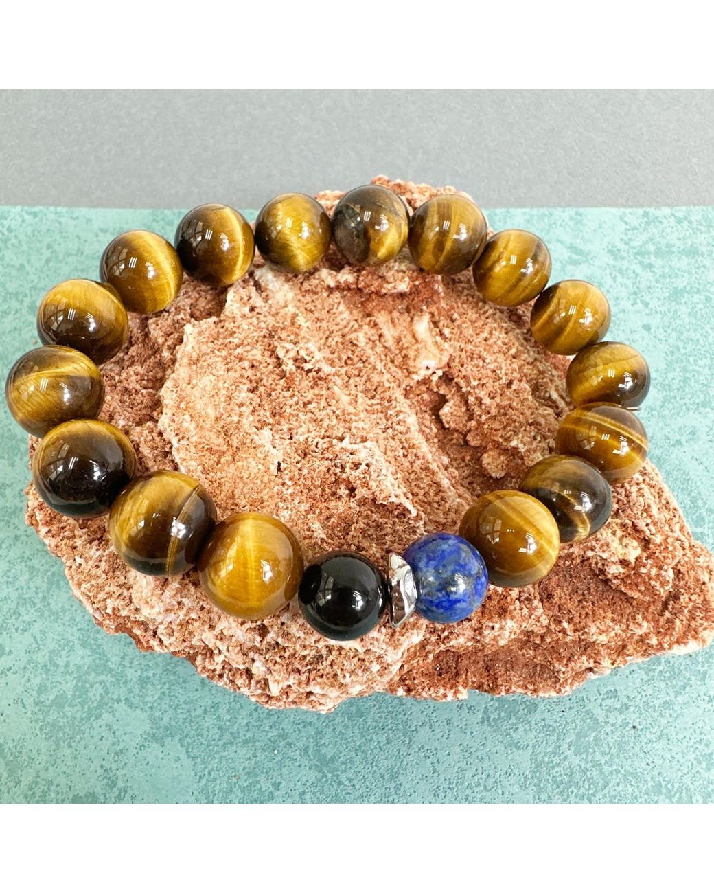 Farra Metallic Tiger-Eye With Lapis Bracelet for men