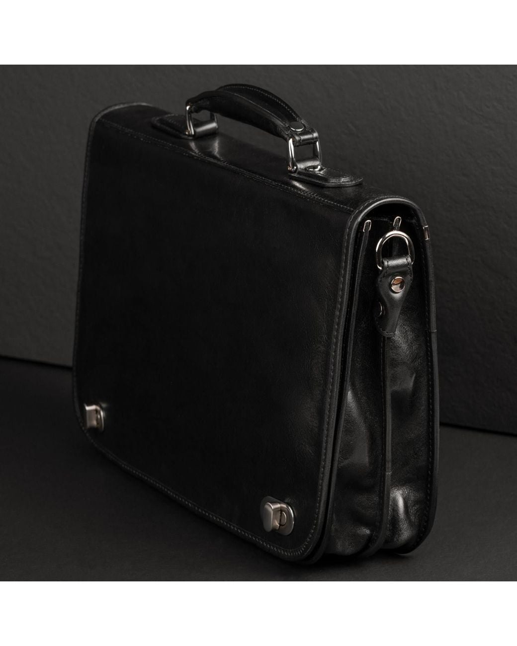 Time Resistance Black Leather Briefcase Laptop Bag for men