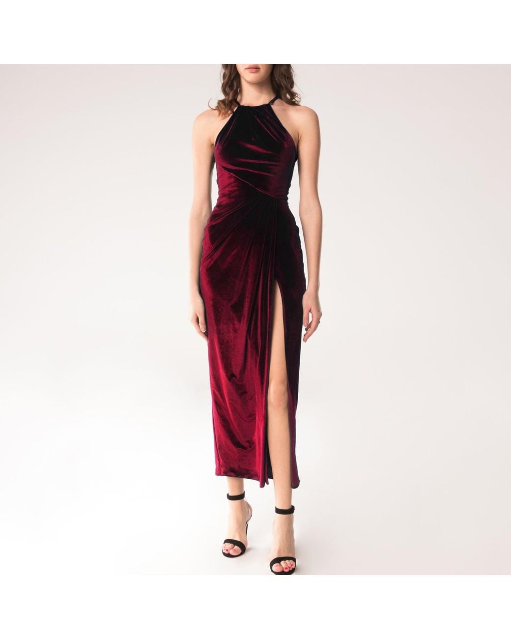 Angelika Jozefczyk Red Velvet Burgundy Drapped Dress Sofia