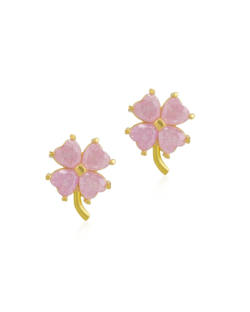 Spero London Pink Four Leaves Clover Sterling Stud Earring