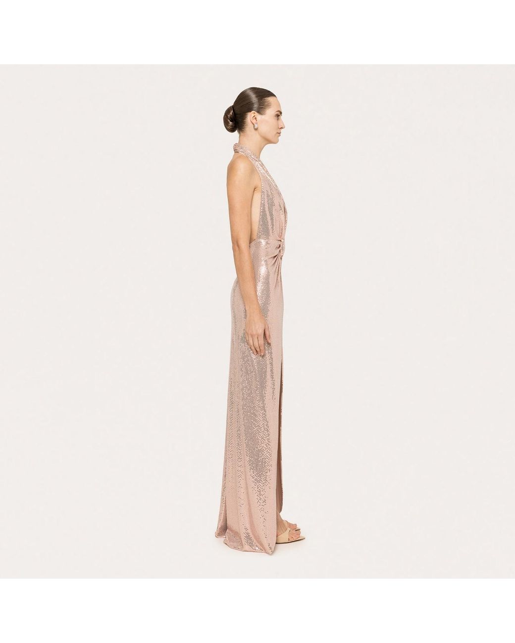 Nissa Natural Backless Sequin Maxi Dress