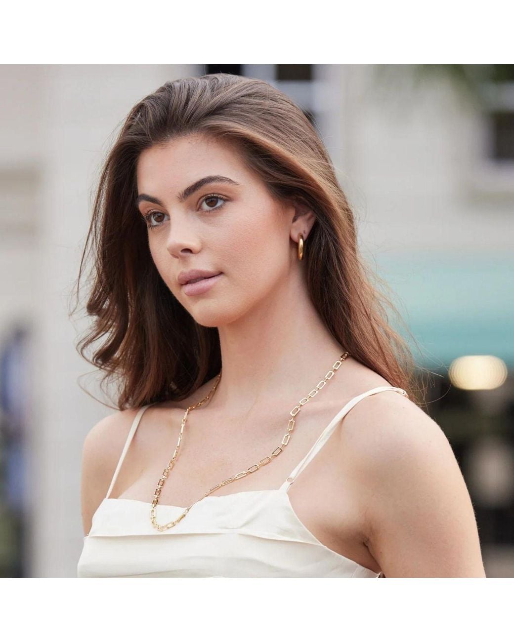Adriana Pappas Designs Metallic Long Rectangle Chain Necklace