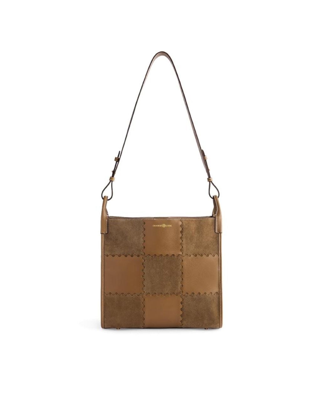 Orange Cube White Large Mosaic Square Stitch Tote Bag