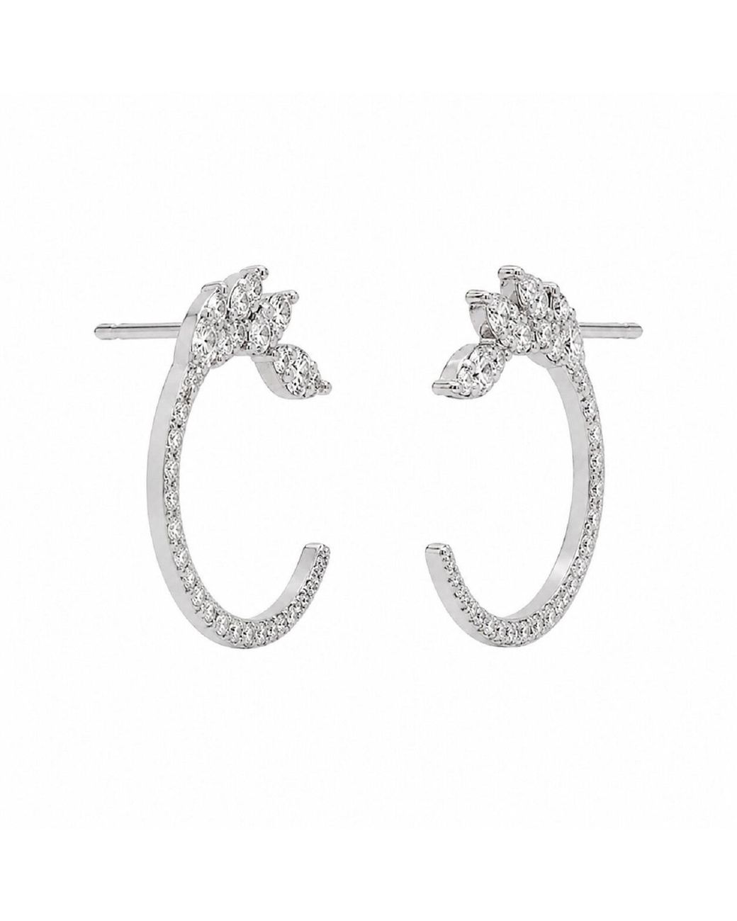 Artisan Metallic 18K Diamond Leaf Open Stud Earrings