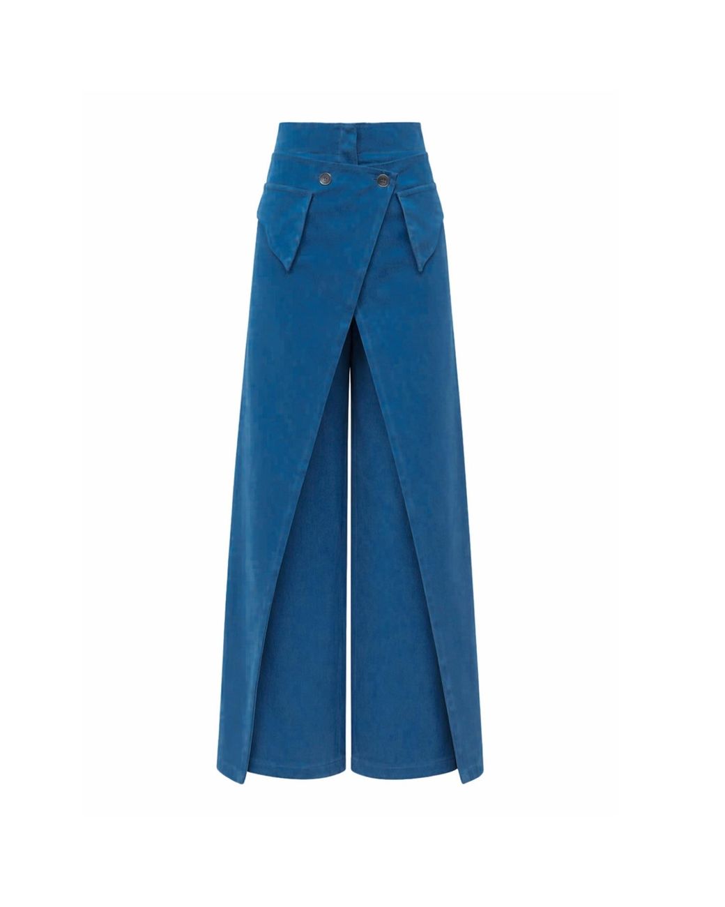 Julia Allert Blue High-Waisted Denim Wrap Trousers Skirt Effect