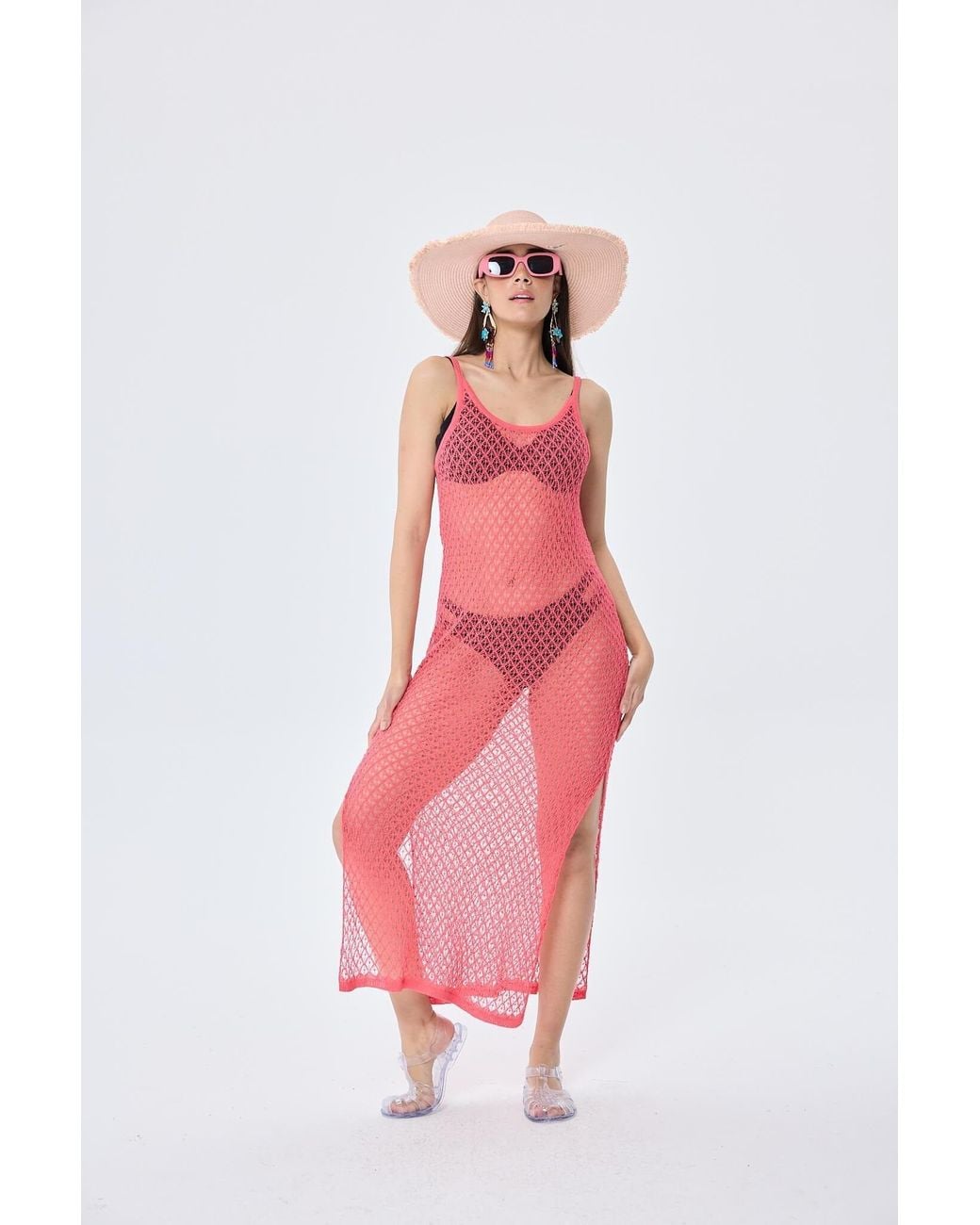 Peraluna Pink Angel Openwork Strap Long Beach Dress