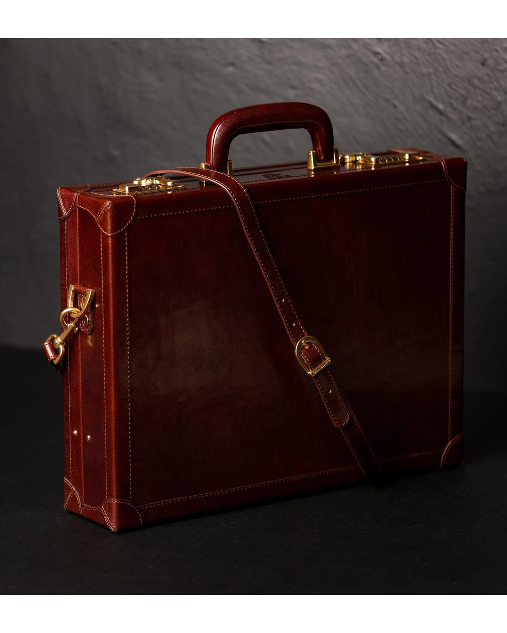 Time Resistance Brown Leather Large Attaché Case Briefcase for men