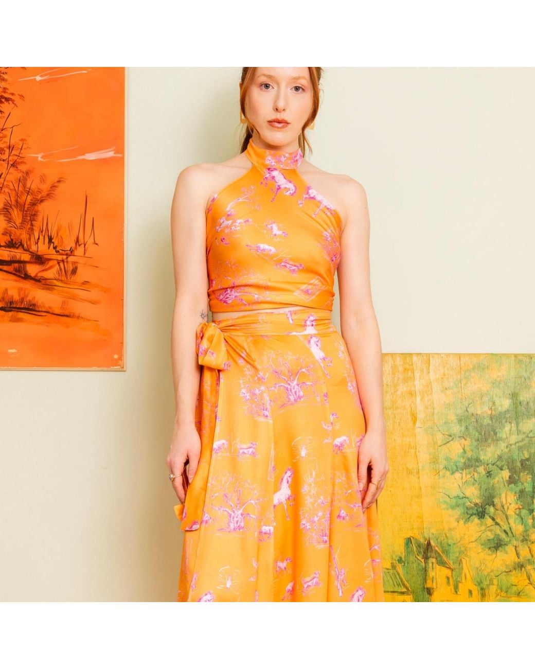 L’orangerie D’isabella Orange Lillies Skirt Toile De Jouy