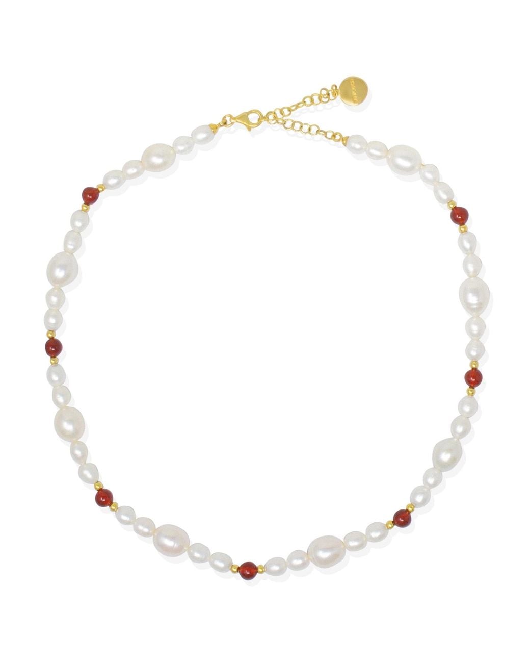 Vintouch Italy Metallic Bianca-Plated Pearl And Carnelian Necklace