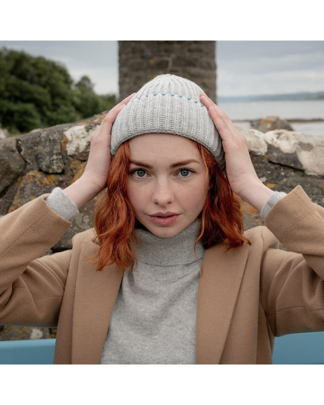 Kinalba Gray Ladies Light Chunky Ribbed Cashmere Beanie Hat