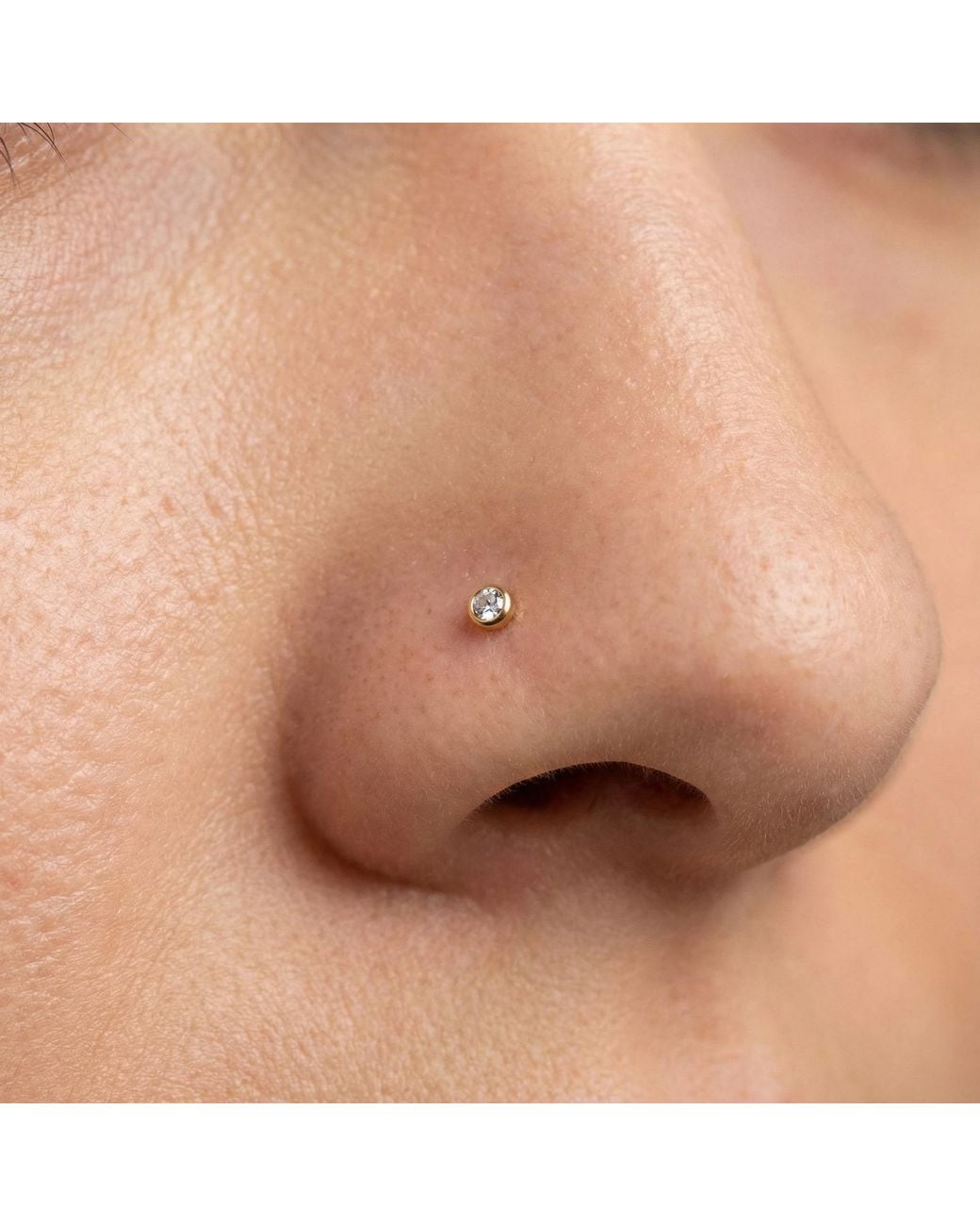 Zahav Jewelry Metallic 14K Solid 24G Cz Bezel L Shape Nose Stud