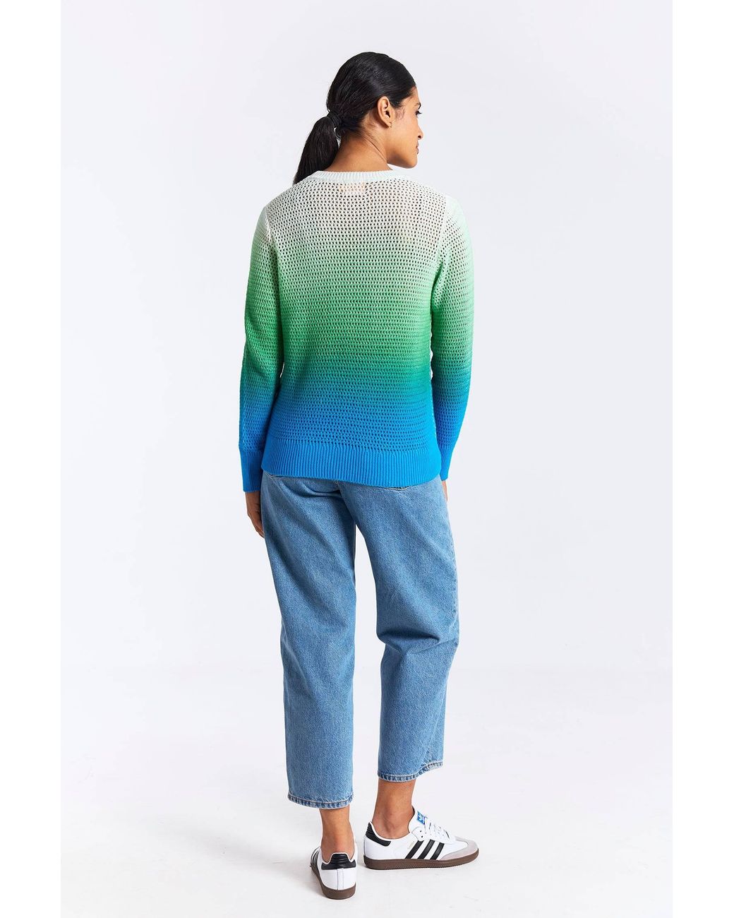 Brodie Cashmere Blue Mesh Dip Dye Crew
