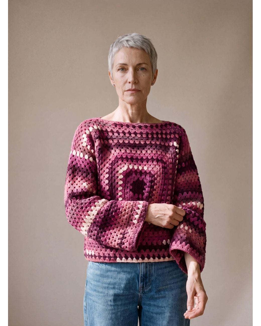 Ana Chic Purple Bramble Granny Square Handmade Crochet Jumper