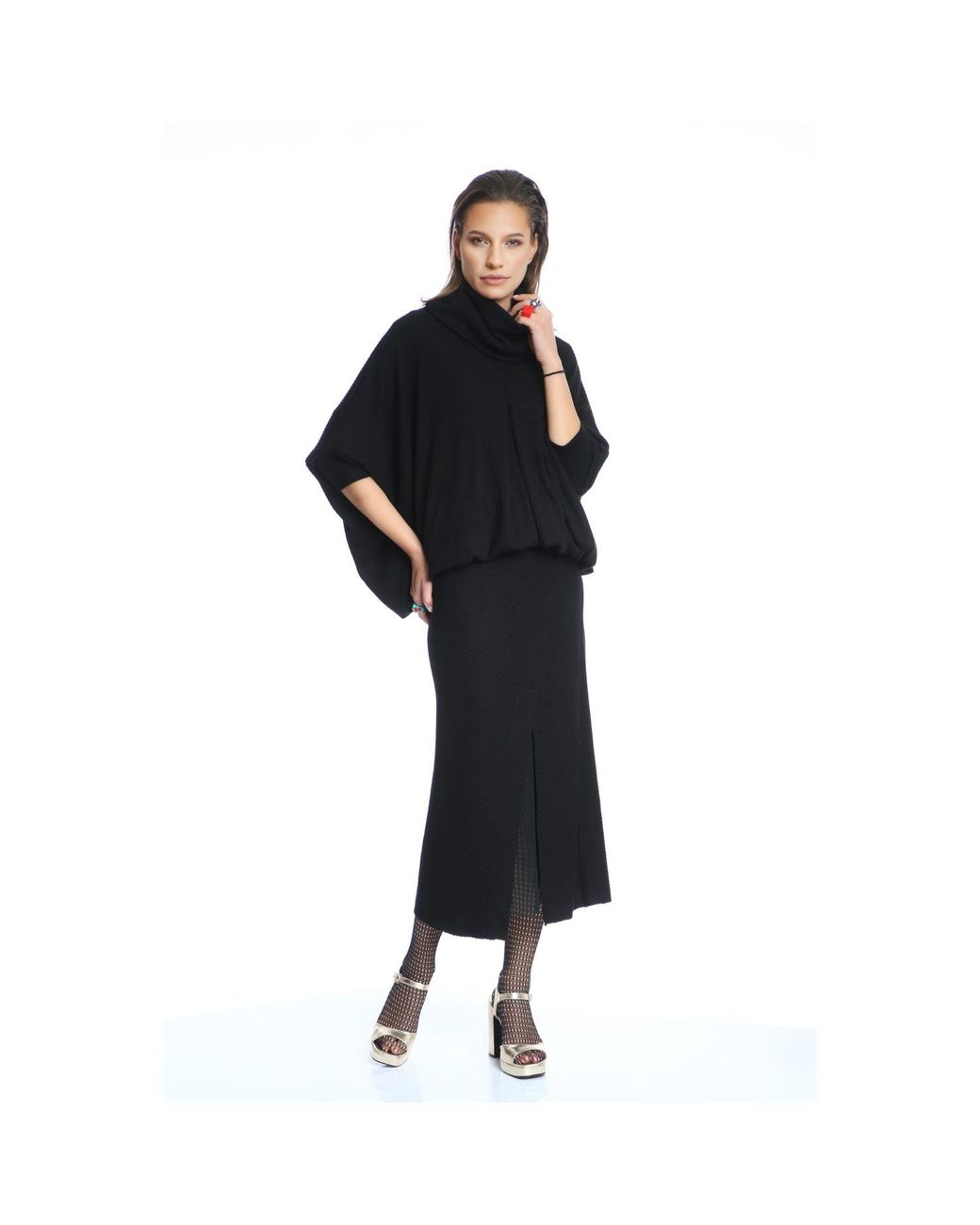 Silvia Serban Black Ribbed Skirt With Elasticated Tulle Linen