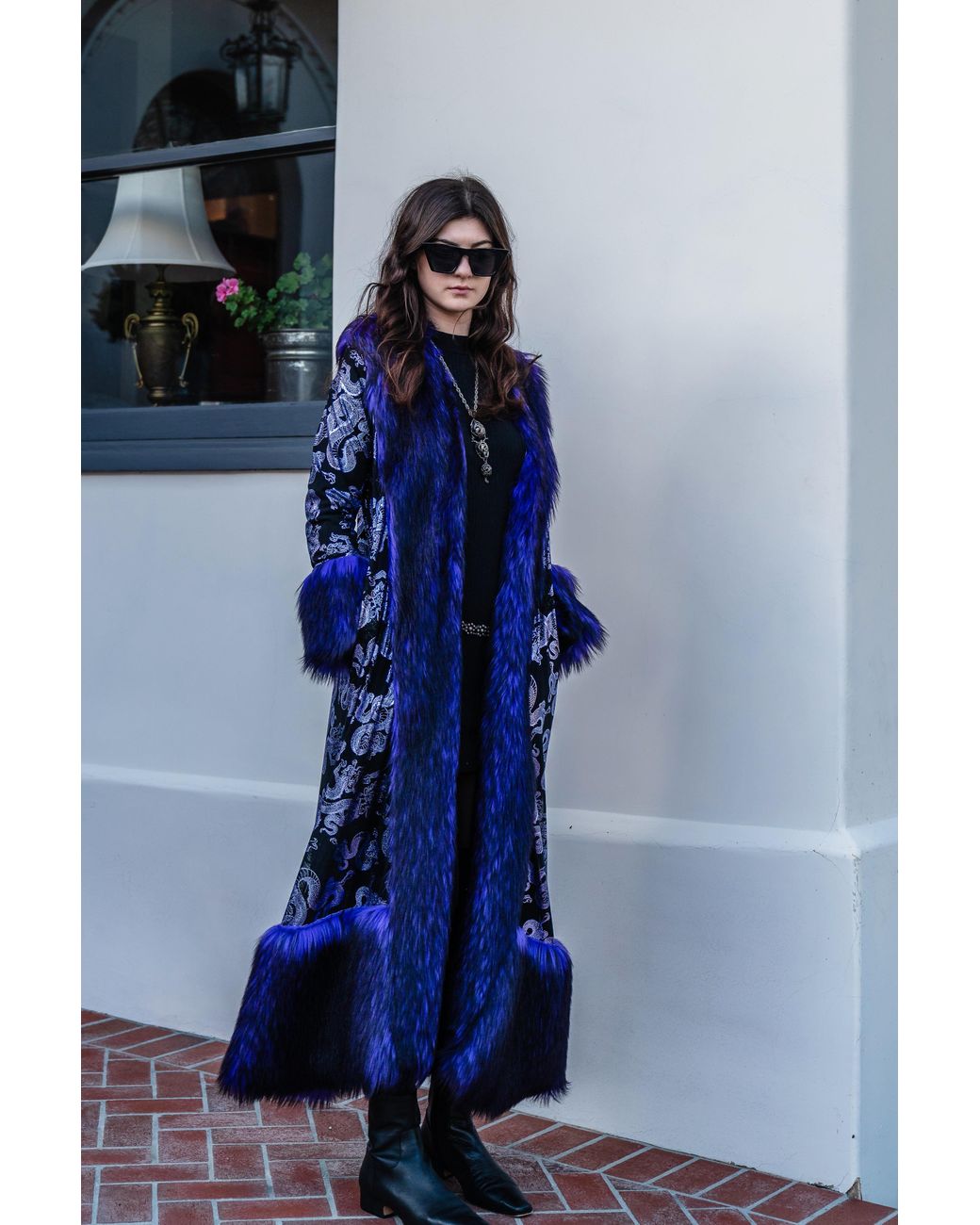 Jennafer Grace Blue Penny Deluxe Nymeria Plum Faux Fur Coat