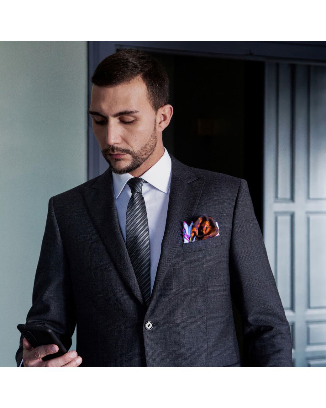 Otway & Orford Blue Neck & Neck Horse Racing Silk Pocket Square. Full-Size for men