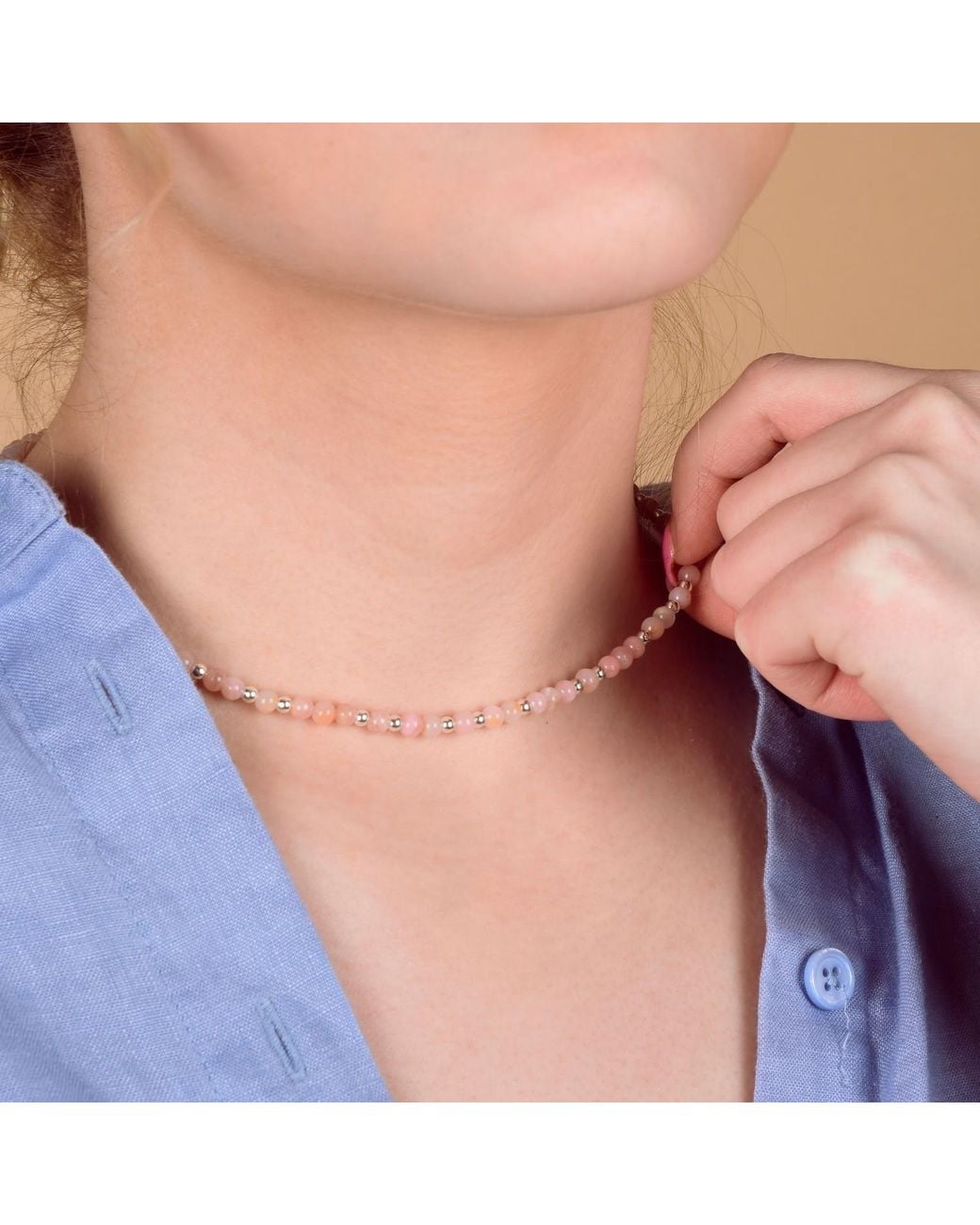 Nellou Jewellery Metallic Jewel Bead October Birthstone Necklace Plated Sterling