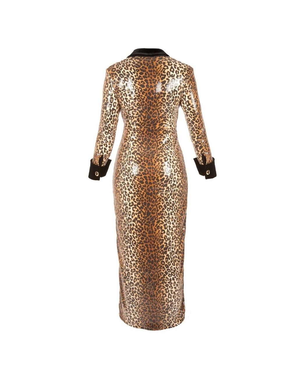 Marteya Natural Roxi Leopard Print Sequin Maxi Dress With Velvet Trim