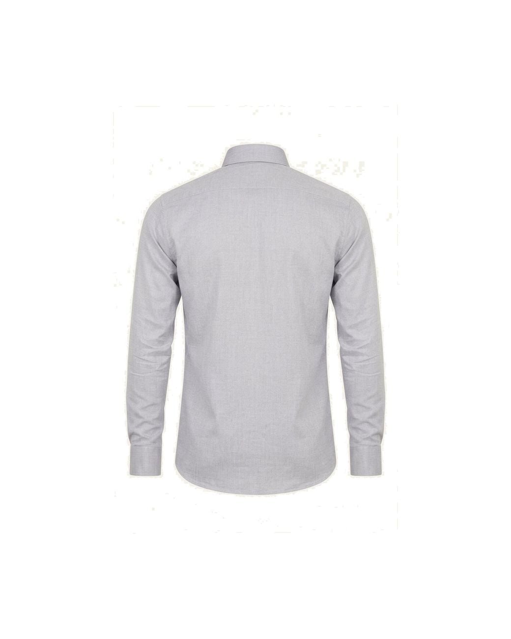 Ron Tomson Gray Pure Cotton Spread Collar Fitted Dress Shirt for men