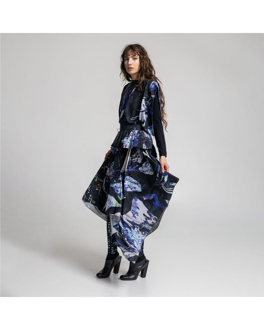 ARTISTA Blue Dark Shell Asymmetric Maxi Dress