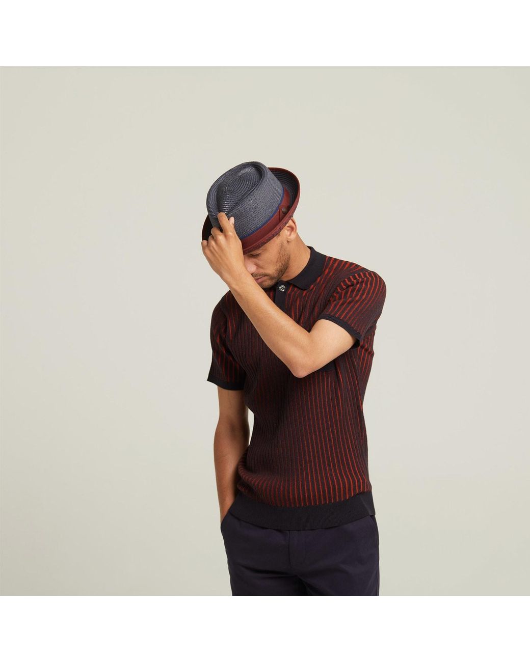 Dasmarca Hats Red Dasmarca Tommy Ash Summer Straw Porkpie Hat With Vintage Geometric Prints for men