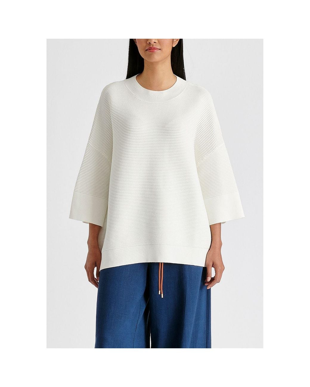 Paisie White Mock Neck Cropped Sleeve Ribbed Jumper