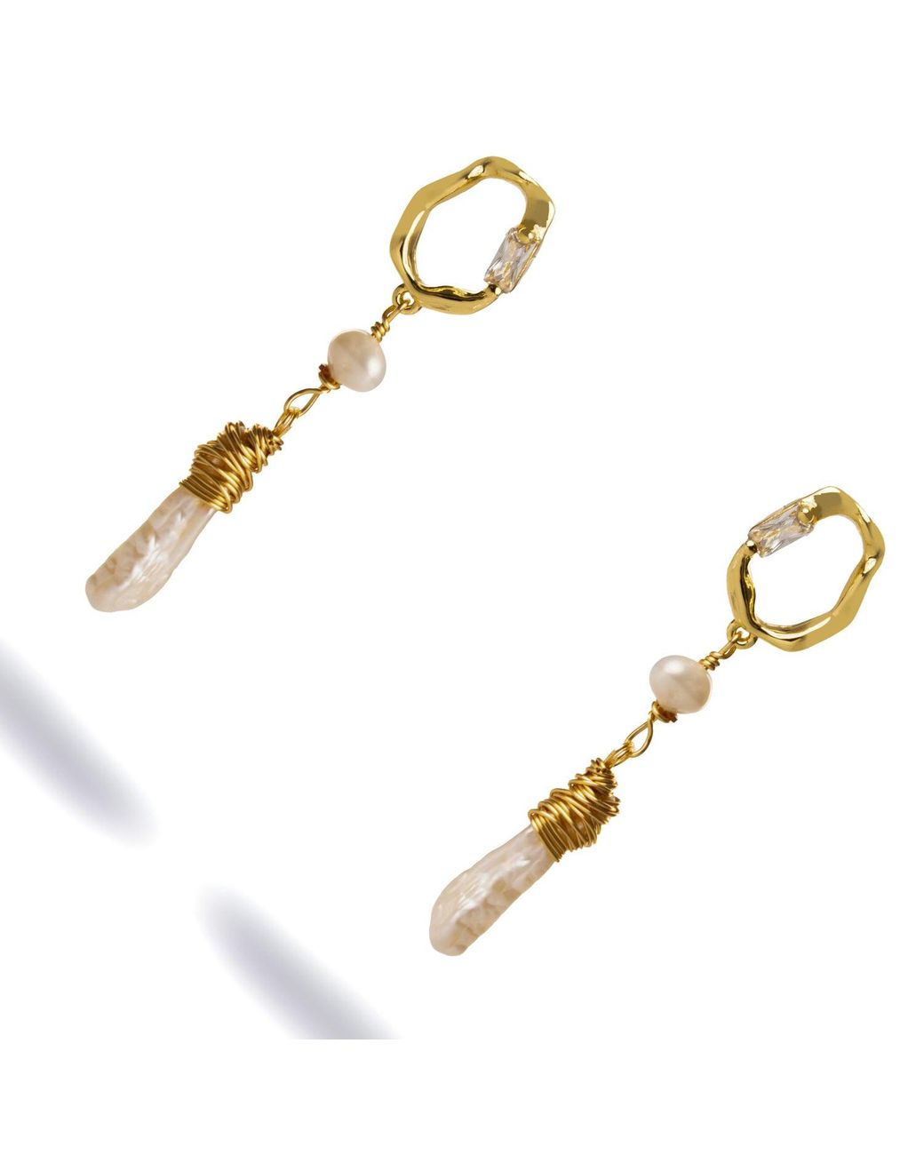 Ebru Jewelry Metallic Diamond Stud Pearl Drop Statement Earrings