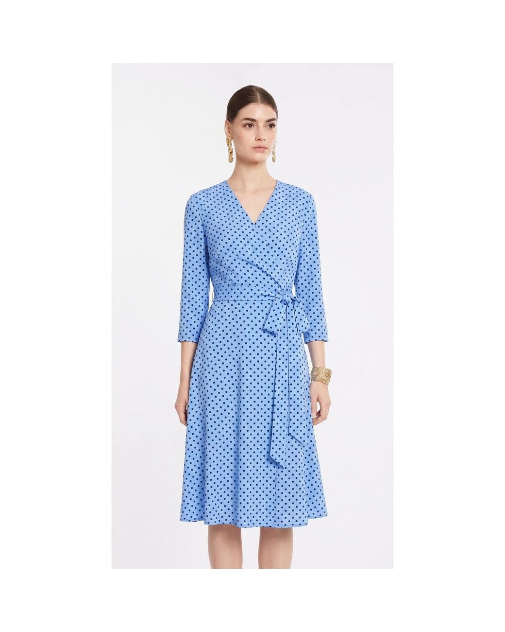 concept A trois Blue Polka-Dot Wrap Midi Dress
