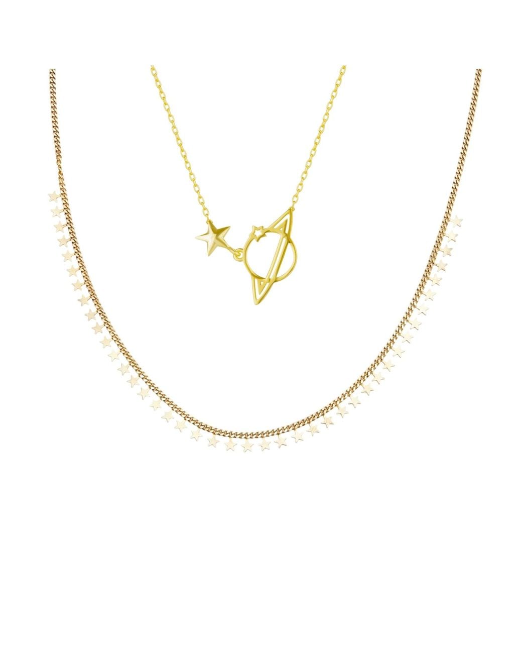 Spero London Metallic Multiple Star Sterling Station & Saturn Necklace Stacking Layering Set